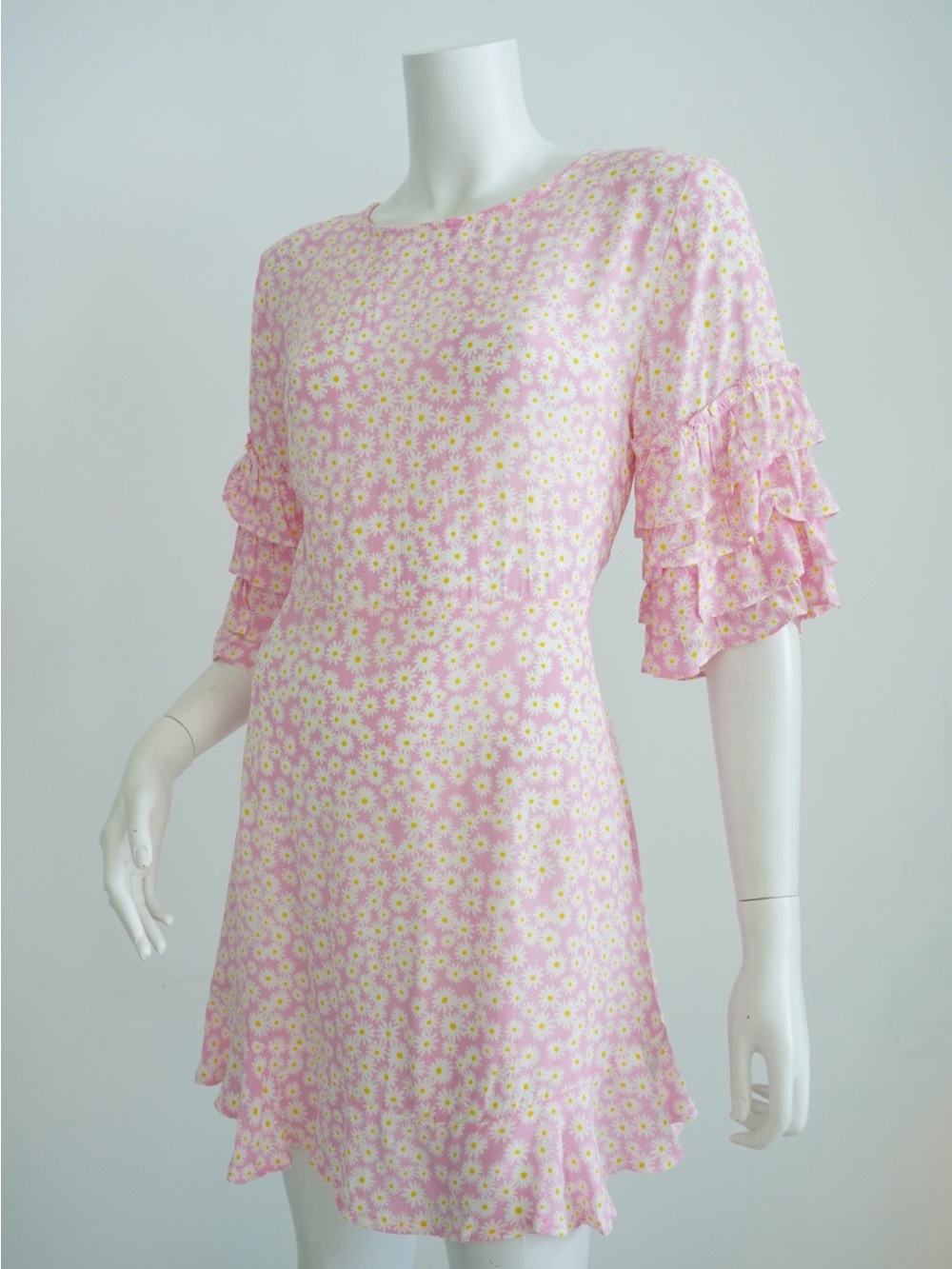 Faithfull The Brand Serafina Dusty Floral Pink  Ruffle Mini Dress NWT - Size S/4